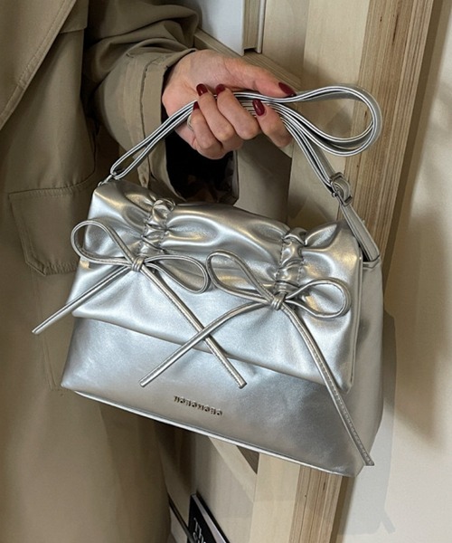 ANOTHER S（アナザーエス）の「2WAYダブルリボン結びトートバッグ（ショルダーバッグ・レディース・ブラック/シルバー/ピンク/アイボリー・FREE）」の15枚目の写真