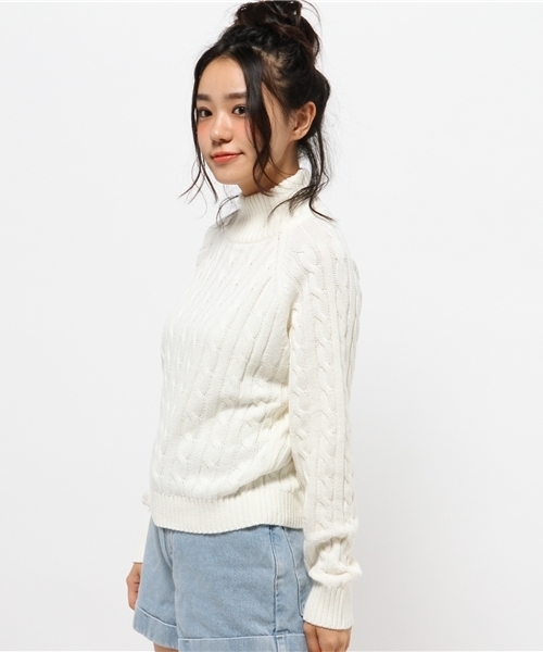 Heather（ヘザー）の「ハイネックケーブルニット　568877（ニット/セーター・レディース・キャメル/ネイビー/アイボリー・FREE）」の7枚目の写真