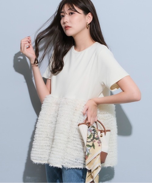 Mystrada フリンジチュールＴシャツ 新品 マイストラーダ フリンジ チュール Tシャツ ライトイエロー