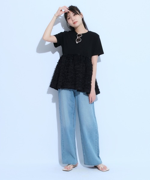 Mystrada フリンジチュールＴシャツ 新品 マイストラーダ フリンジ チュール Tシャツ ライトイエロー