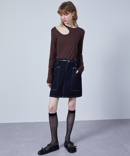 ELOOPS（イーループス）の「【ELOOPS】ポケットディテール デニム ミニスカート（デニムスカート・レディース・ブラック・L/M/S）」の2枚目の写真