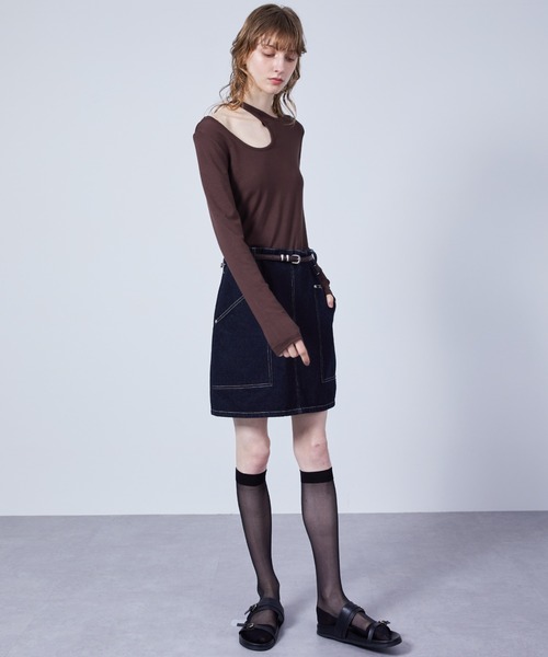 ELOOPS（イーループス）の「【ELOOPS】ポケットディテール デニム ミニスカート（デニムスカート・レディース・ブラック・L/M/S）」の8枚目の写真