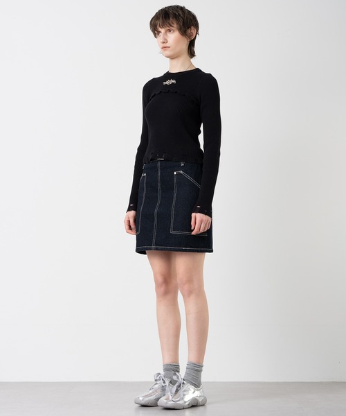 ELOOPS（イーループス）の「【ELOOPS】ポケットディテール デニム ミニスカート（デニムスカート・レディース・ブラック・L/M/S）」の22枚目の写真