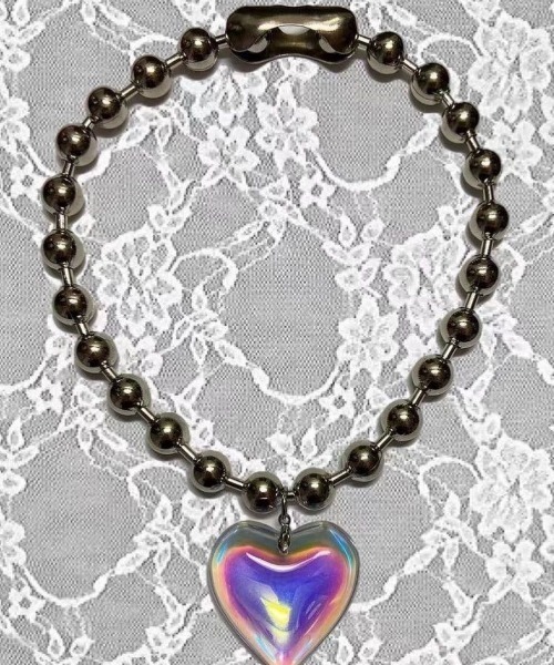 SHEENA（シーナ）の「BIGボールチェーンハートネックレス（ネックレス・レディース・ブラック/レッド/クリーム・FREE）」の4枚目の写真