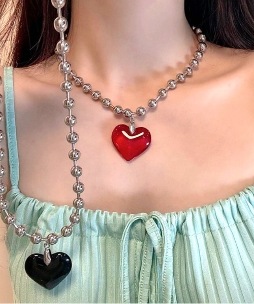 SHEENA（シーナ）の「BIGボールチェーンハートネックレス（ネックレス・レディース・ブラック/レッド/クリーム・FREE）」の22枚目の写真