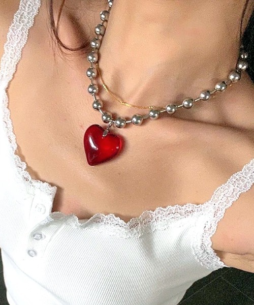 SHEENA（シーナ）の「BIGボールチェーンハートネックレス（ネックレス・レディース・ブラック/レッド/クリーム・FREE）」の20枚目の写真