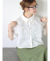 ehka sopo | チュール付ショートシャツ(シャツ/ブラウス)