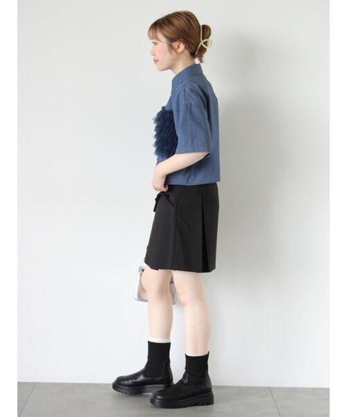 ehka sopo（エヘカソポ）の「チュール付ショートシャツ（シャツ/ブラウス・レディース・ネイビー/オフホワイト/サックスブルー/ブラック・F）」の8枚目の写真