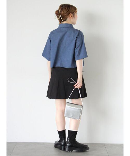 ehka sopo（エヘカソポ）の「チュール付ショートシャツ（シャツ/ブラウス・レディース・ネイビー/オフホワイト/サックスブルー/ブラック・F）」の7枚目の写真