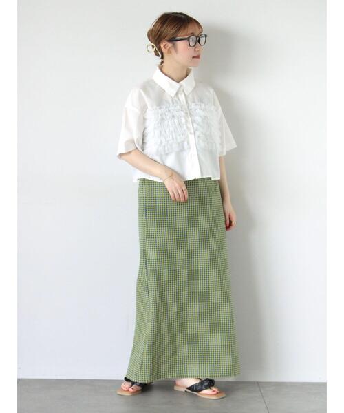 ehka sopo（エヘカソポ）の「チュール付ショートシャツ（シャツ/ブラウス・レディース・ネイビー/オフホワイト/サックスブルー/ブラック・F）」の21枚目の写真