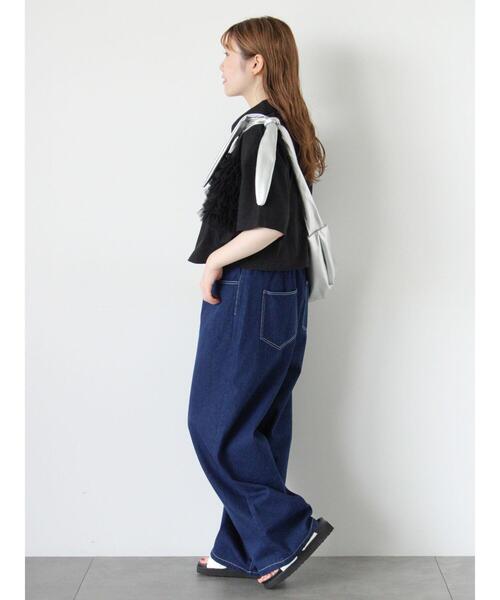 ehka sopo（エヘカソポ）の「チュール付ショートシャツ（シャツ/ブラウス・レディース・ネイビー/オフホワイト/サックスブルー/ブラック・F）」の5枚目の写真