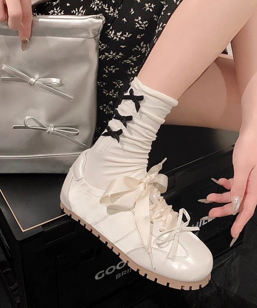 Teem Store（チームストア）の「サテンリボン ソフト スニーカー（スニーカー・レディース・グリーン/ピンク/ホワイト・40/38/36）」の4枚目の写真