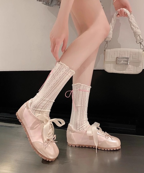 Teem Store（チームストア）の「サテンリボン ソフト スニーカー（スニーカー・レディース・グリーン/ピンク/ホワイト・40/38/36）」の6枚目の写真