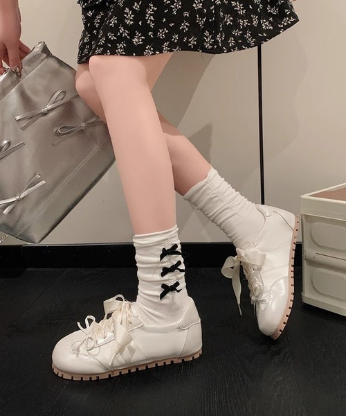 Teem Store（チームストア）の「サテンリボン ソフト スニーカー（スニーカー・レディース・グリーン/ピンク/ホワイト・40/38/36）」の7枚目の写真