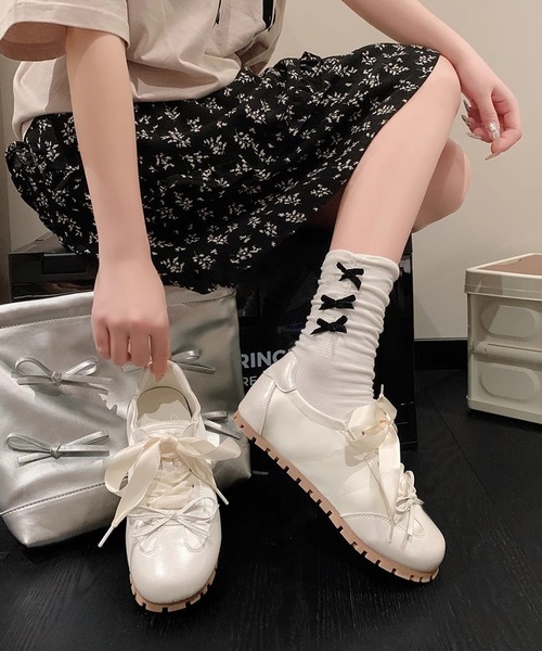 Teem Store（チームストア）の「サテンリボン ソフト スニーカー（スニーカー・レディース・グリーン/ピンク/ホワイト・40/38/36）」の8枚目の写真