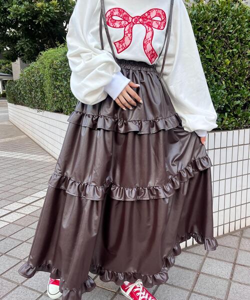 WC（ダブル シー）の「PUティアードロングスカート（スカート・レディース・ブラック/ブラウン・FREE）」の2枚目の写真