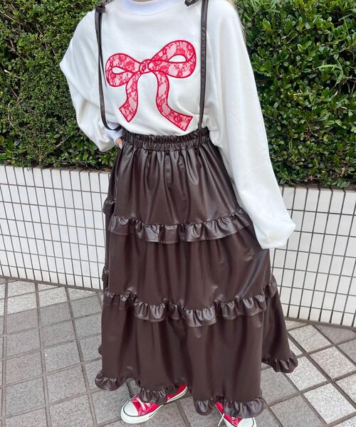 WC（ダブル シー）の「PUティアードロングスカート（スカート・レディース・ブラック/ブラウン・FREE）」の5枚目の写真