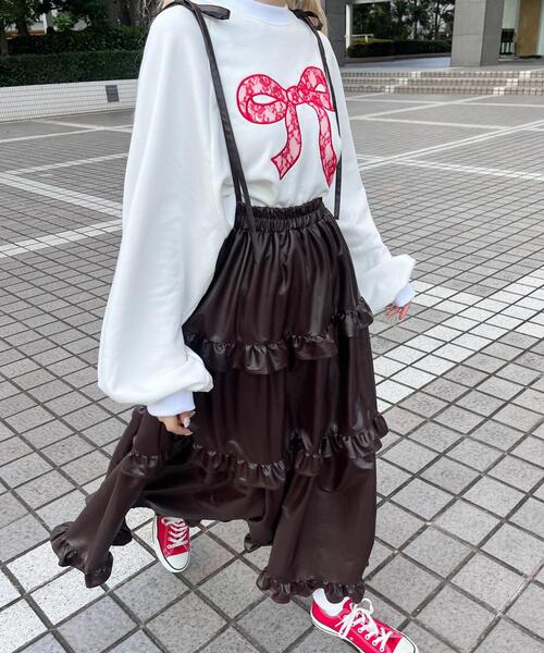 WC（ダブル シー）の「PUティアードロングスカート（スカート・レディース・ブラック/ブラウン・FREE）」の6枚目の写真