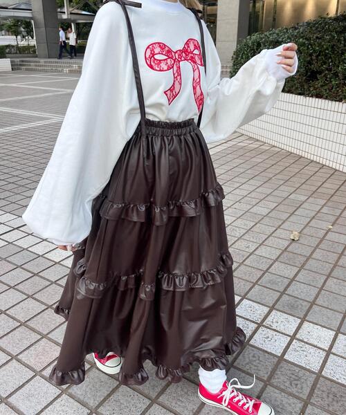 WC（ダブル シー）の「PUティアードロングスカート（スカート・レディース・ブラック/ブラウン・FREE）」の7枚目の写真