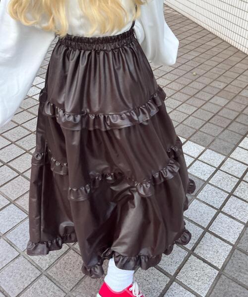 WC（ダブル シー）の「PUティアードロングスカート（スカート・レディース・ブラック/ブラウン・FREE）」の8枚目の写真