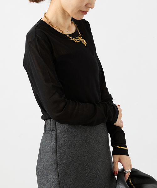 VERMEIL par iena(ヴェルメイユパーイエナ)の「fine cotton チュールクループルオーバー(Tシャツ/カットソー・レディース・ブラック/ブラウン・FREE)」の4枚目の写真