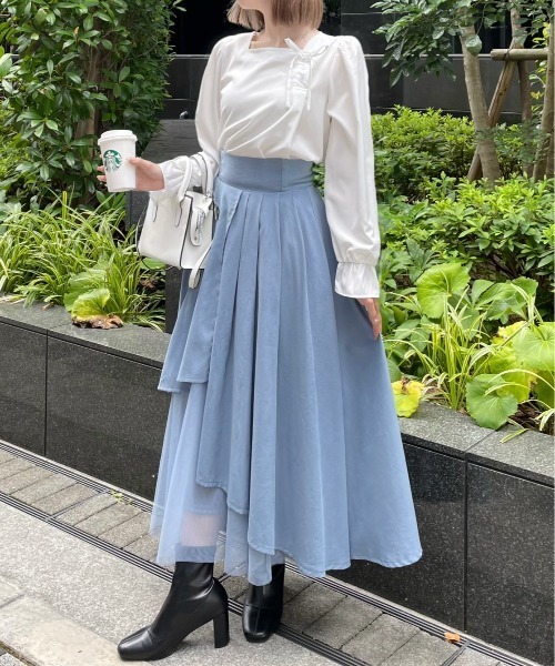 【極美品】トリーバーチ　プリーツスカート　アシンメトリー　マルチ柄 セール】【低身長用サイズ有】無地柄アソートチュールドッキング