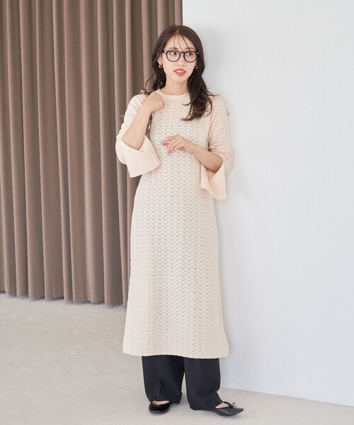 セール】限定展開 バックオープン 柄編み ニット ワンピース
