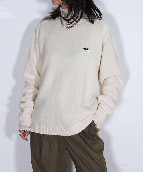 フォックス刺繍ウールセーター グレー Chiko ニット ダブルフォックス