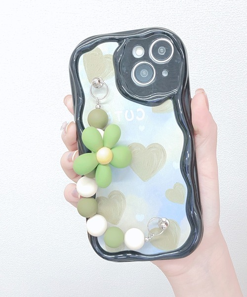 Lace Ladies(レースレディース)の「ウエーブライン 3D フラワーストラップ付き iPhone ケース(スマホケース/カバー・レディース・ブラック/ホワイト・A/F/I/K/J/P/Q/R/U/V/15 /15D)」の8枚目の写真