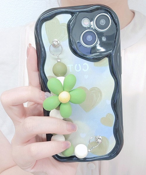 Lace Ladies(レースレディース)の「ウエーブライン 3D フラワーストラップ付き iPhone ケース(スマホケース/カバー・レディース・ブラック/ホワイト・A/F/I/K/J/P/Q/R/U/V/15 /15D)」の9枚目の写真