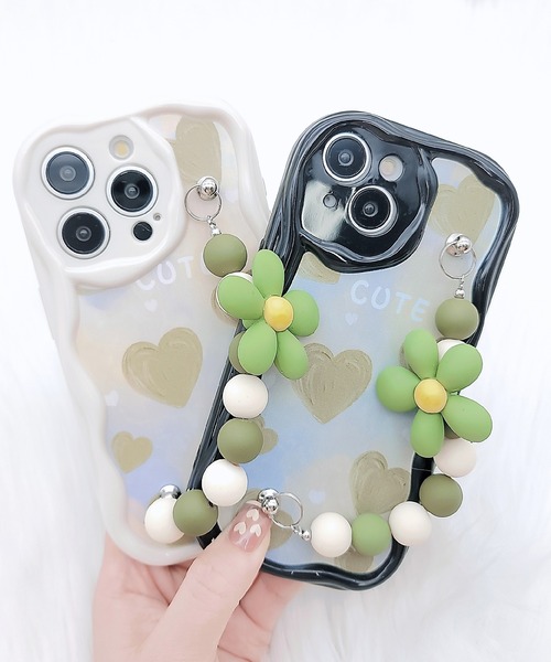 Lace Ladies(レースレディース)の「ウエーブライン 3D フラワーストラップ付き iPhone ケース(スマホケース/カバー・レディース・ブラック/ホワイト・A/F/I/K/J/P/Q/R/U/V/15 /15D)」の10枚目の写真