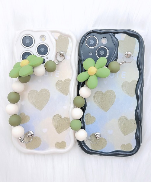 Lace Ladies(レースレディース)の「ウエーブライン 3D フラワーストラップ付き iPhone ケース(スマホケース/カバー・レディース・ブラック/ホワイト・A/F/I/K/J/P/Q/R/U/V/15 /15D)」の11枚目の写真