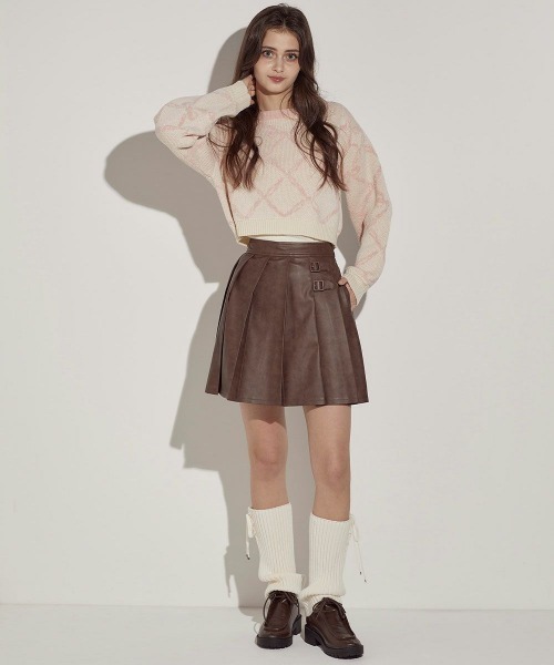 F i.n.t(フィント)の「キルト風フェイクレザーミニスカート/fint(スカート・レディース・ブラウン/チャコールグレー・FREE)」の3枚目の写真