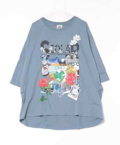 ScoLar(スカラー)の「143678:ScoLarちゃんのPOPでカラフルなプリント8分袖チュニック(Tシャツ/カットソー・レディース・ブラック/カーキ/オフホワイト/ブルー・M)」の4枚目の写真
