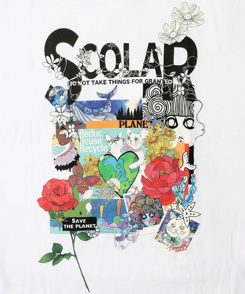 ScoLar(スカラー)の「143678:ScoLarちゃんのPOPでカラフルなプリント8分袖チュニック(Tシャツ/カットソー・レディース・ブラック/カーキ/オフホワイト/ブルー・M)」の15枚目の写真