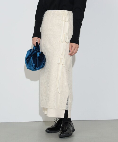 BEAMS HEART（ビームスハート）の「起毛レースエプロン × リブスカート（セットアイテム）（スカート・レディース・ホワイト系その他5/ブラック・FREE）」の2枚目の写真