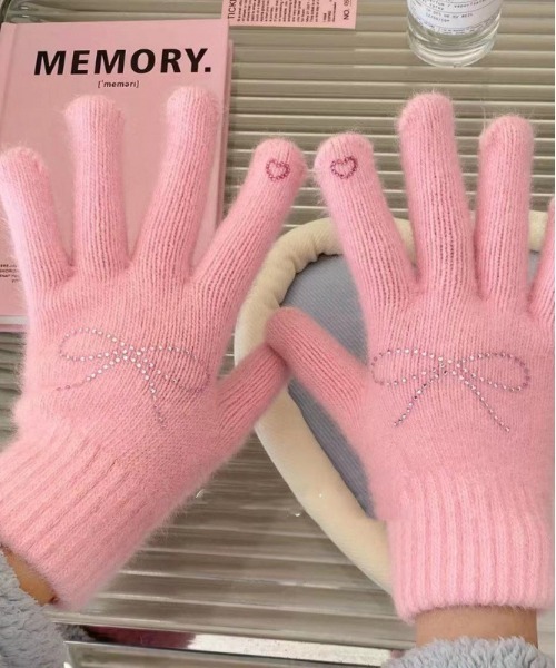 WEGO(ウィゴー)の「WEGO/ストーンリボングローブ(手袋・レディース・ホワイト/ピンク・FREE)」の7枚目の写真