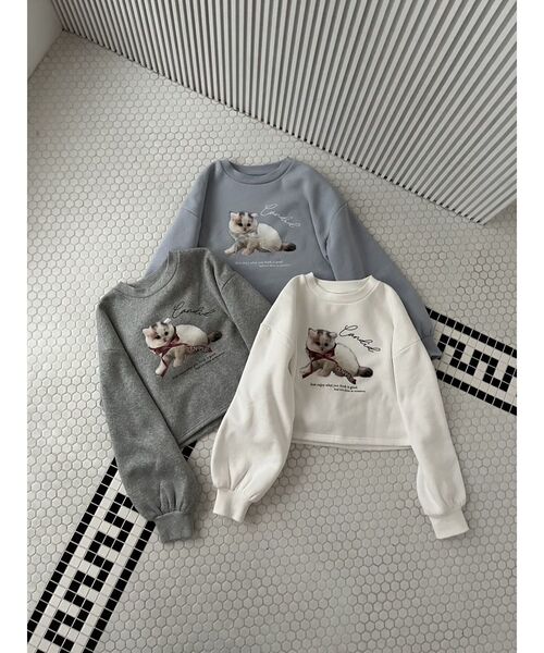 CALNAMUR（カルナムール）の「CAT SWEAT/キャットスウェット（スウェット・レディース・ホワイト/グレー/ブルー・FREE）」の4枚目の写真