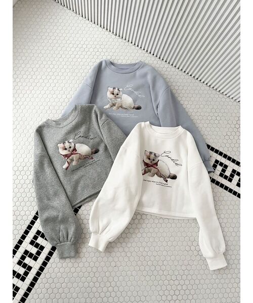 CALNAMUR（カルナムール）の「CAT SWEAT/キャットスウェット（スウェット・レディース・ホワイト/グレー/ブルー・FREE）」の6枚目の写真