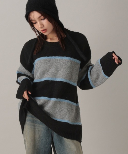 FOREVER 21（フォーエバー トゥエンティーワン）の「【2024FW】ボーダーニットプルオーバー（ニット/セーター・レディース・ブラック/グレー/ナチュラル・FREE）」の2枚目の写真