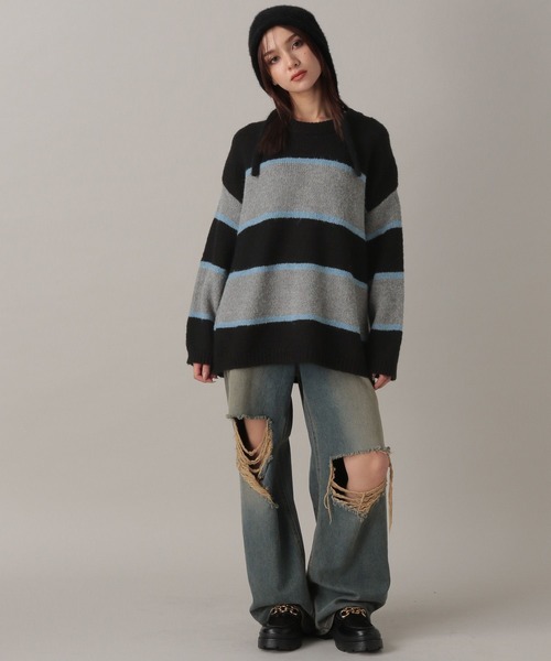 FOREVER 21（フォーエバー トゥエンティーワン）の「【2024FW】ボーダーニットプルオーバー（ニット/セーター・レディース・ブラック/グレー/ナチュラル・FREE）」の5枚目の写真