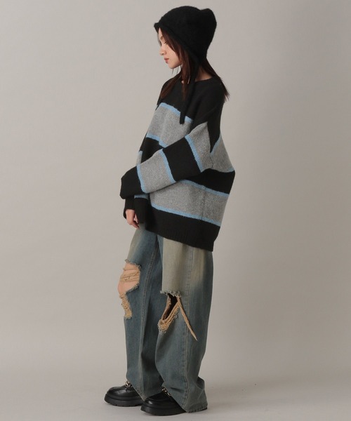 FOREVER 21（フォーエバー トゥエンティーワン）の「【2024FW】ボーダーニットプルオーバー（ニット/セーター・レディース・ブラック/グレー/ナチュラル・FREE）」の6枚目の写真