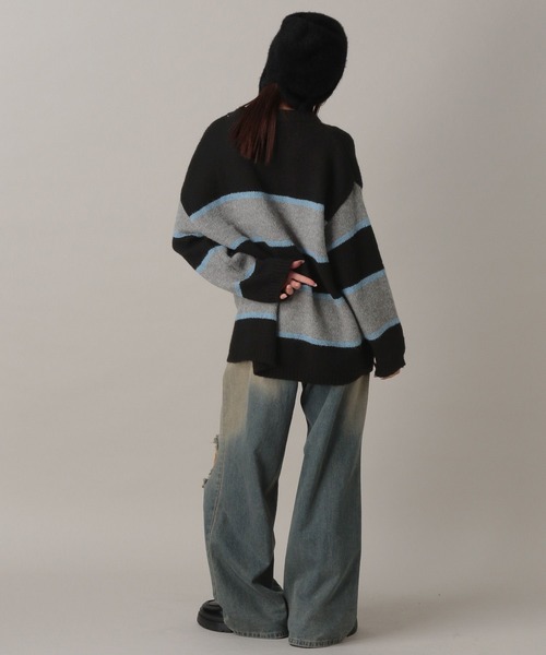 FOREVER 21（フォーエバー トゥエンティーワン）の「【2024FW】ボーダーニットプルオーバー（ニット/セーター・レディース・ブラック/グレー/ナチュラル・FREE）」の7枚目の写真