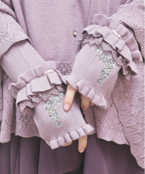 axes femme(アクシーズファム)の「ローズ刺繍アームウォーマー(アームカバー・レディース・ダークブラウン/ラベンダー/キナリ・FREE)」の3枚目の写真