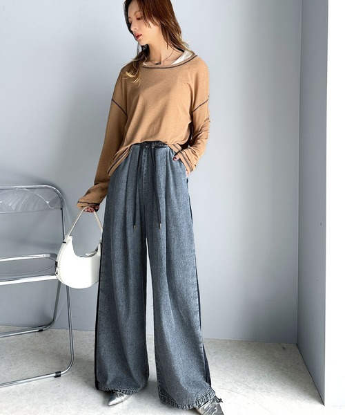 classicalelf（クラシカルエルフ）の「大人のこなれトップス。配色ステッチシアープルオーバー（長袖）（Tシャツ/カットソー・レディース・ブルー/ホワイト/ライトグレー/ブラウン/グリーン/オレンジ/ベージュ/ブラック・X-LARGE/SMALL/LARGE/MEDIUM）」の21枚目の写真