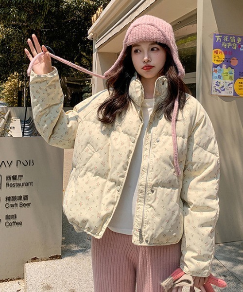 セール】小花柄コンパクト丈パデットジャケット / 中綿ダウン