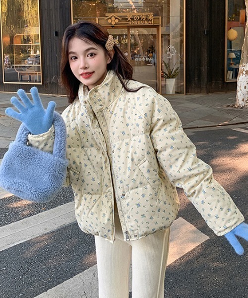 セール】小花柄コンパクト丈パデットジャケット / 中綿ダウン