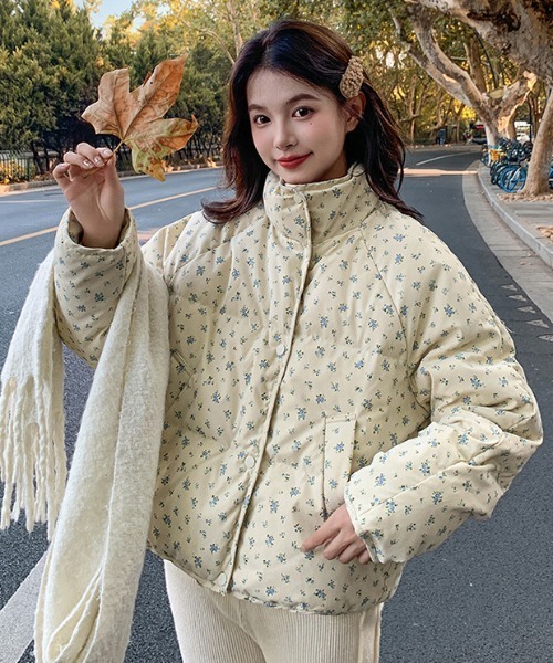 セール】小花柄コンパクト丈パデットジャケット / 中綿ダウン