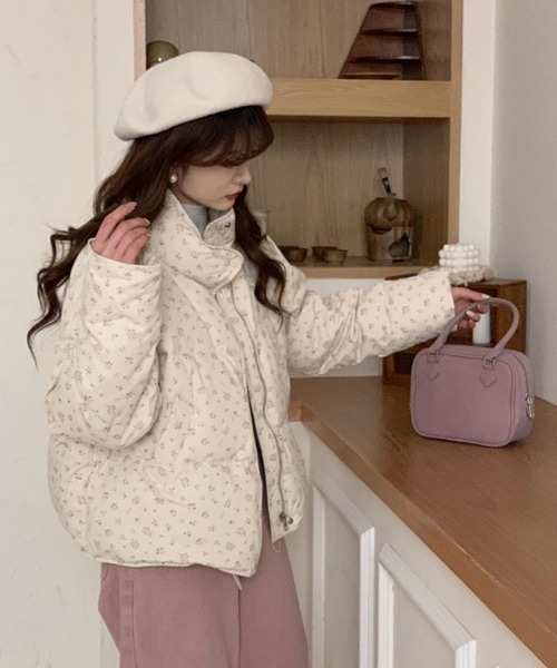 セール】小花柄コンパクト丈パデットジャケット / 中綿ダウン