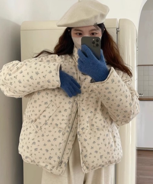 セール】小花柄コンパクト丈パデットジャケット / 中綿ダウン